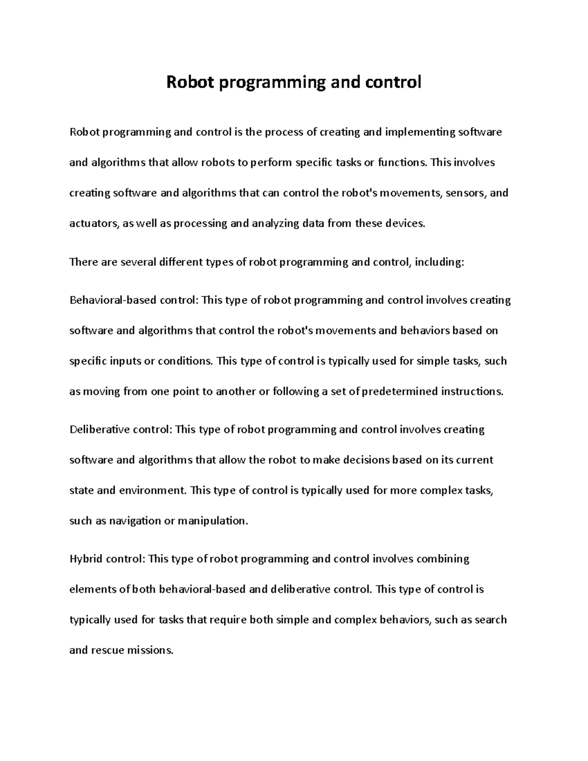 Robot programming and control - This involves creating software and ...