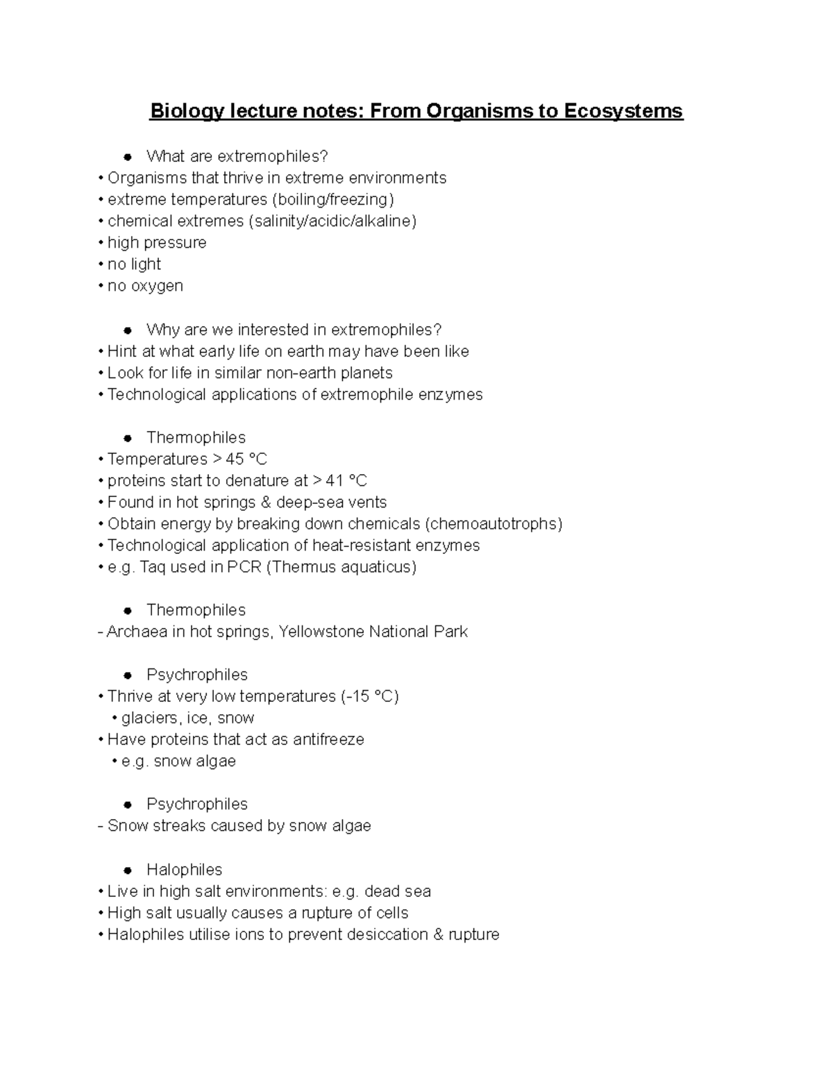 Biology lecture notes From Organisms to Ecosystems Taq used in PCR