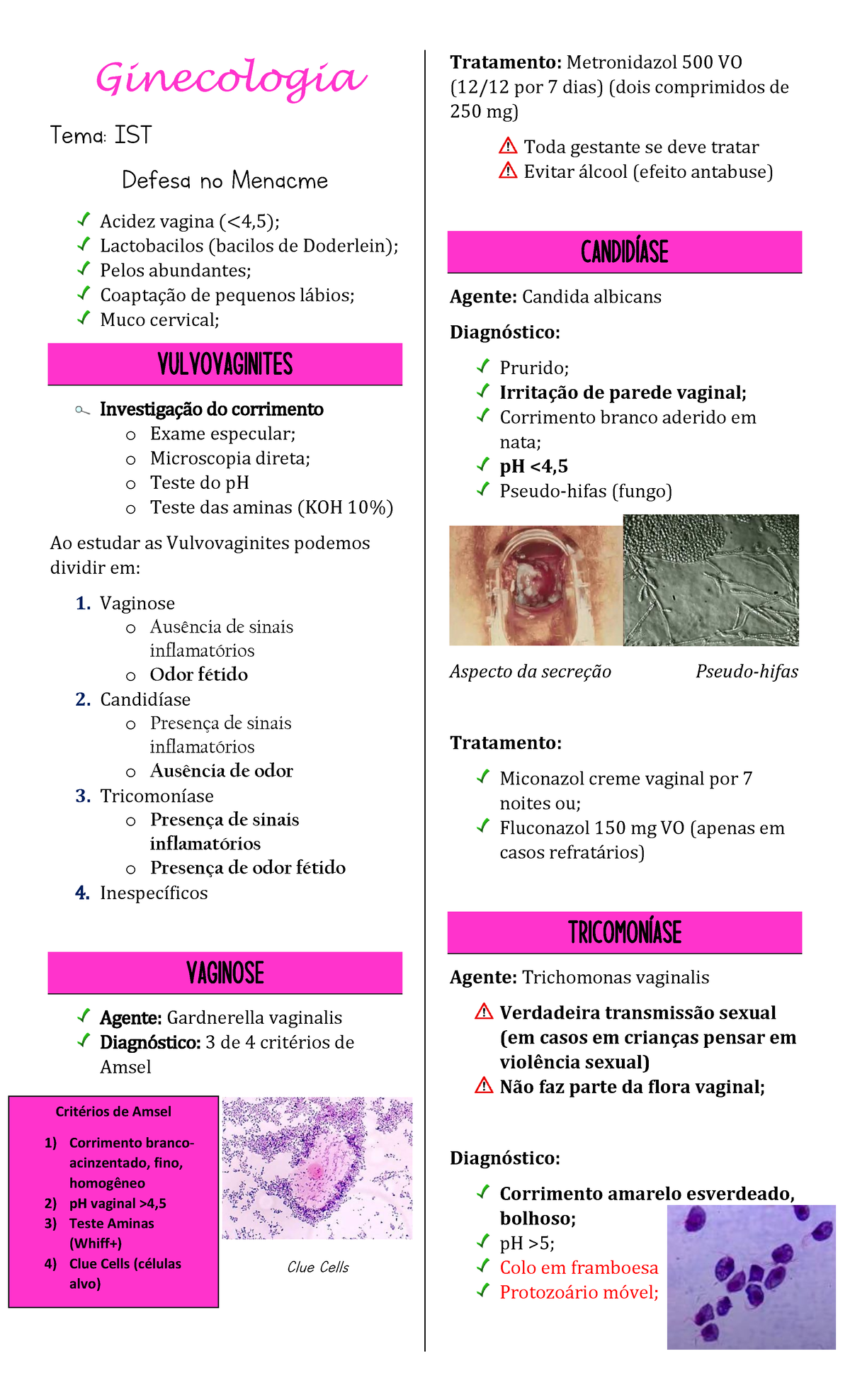 Vaginose,Candida e tricomoniase - Ginecologia Tema: IST Defesa no Menacme  Acidez vagina (<4,5); - Studocu