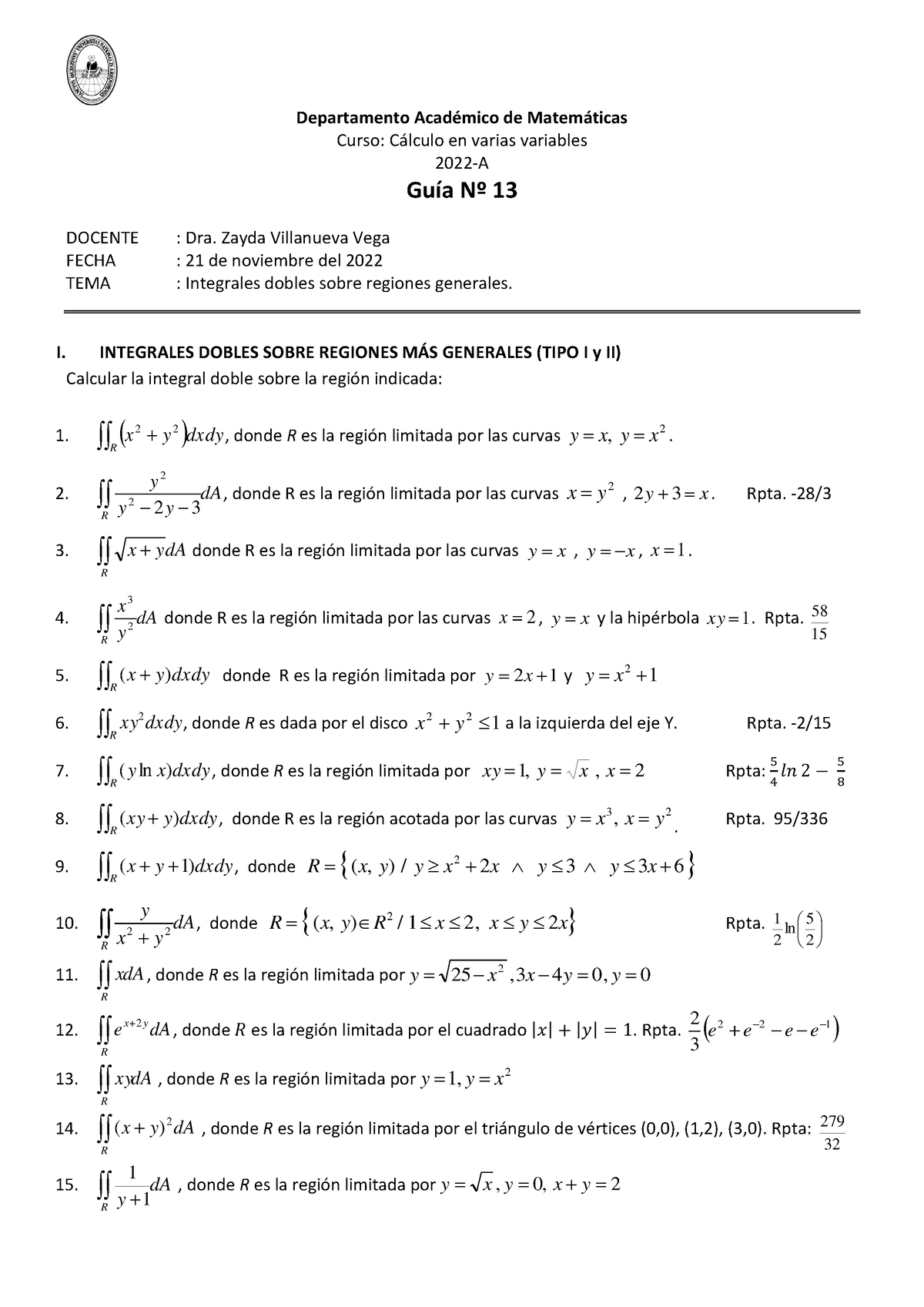 GUIA 13 Integrales Dobles Sobre Regiones Generales - Departamento ...