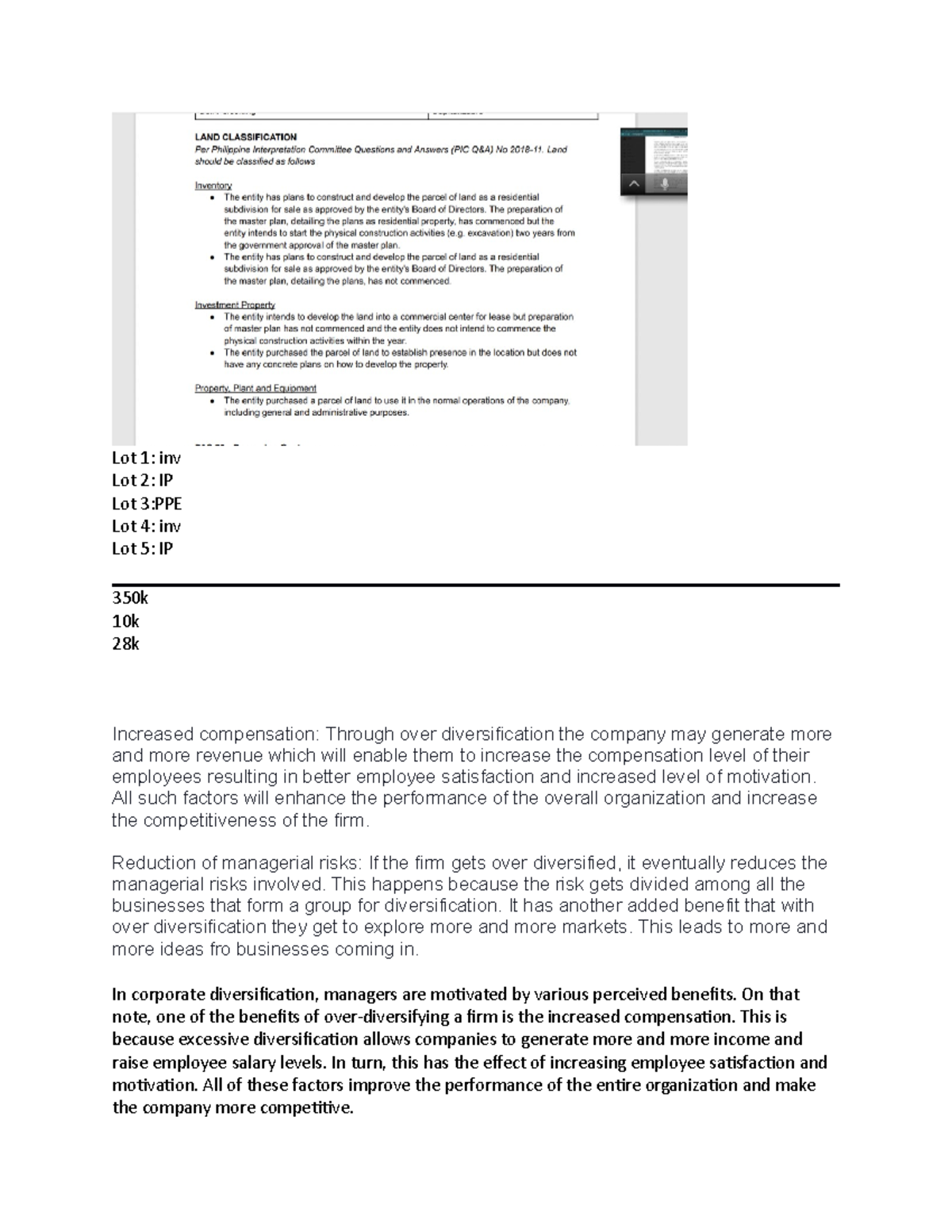 Case study Finals Land Classification - Lot 1: inv Lot 2: IP Lot 3:PPE ...