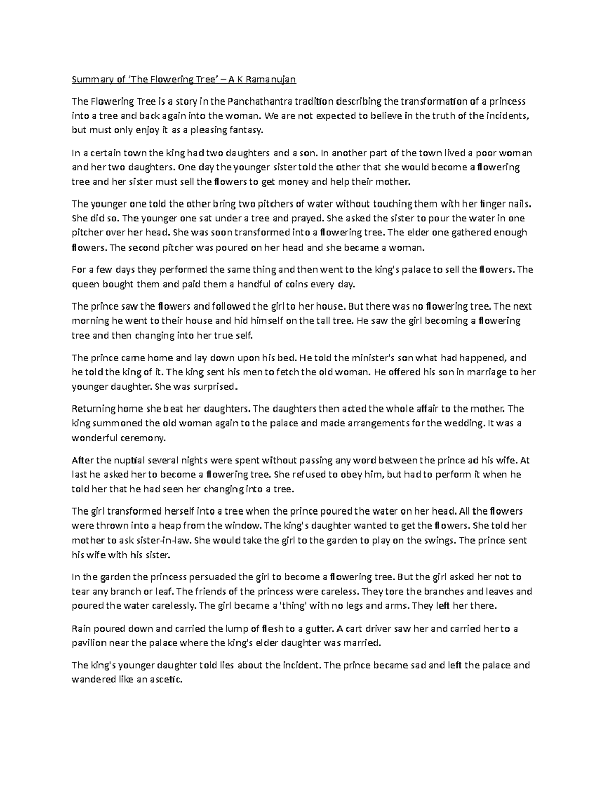 Summary of 'The Flowering Tree' - Summary of ‘The Flowering Tree’ – A K ...