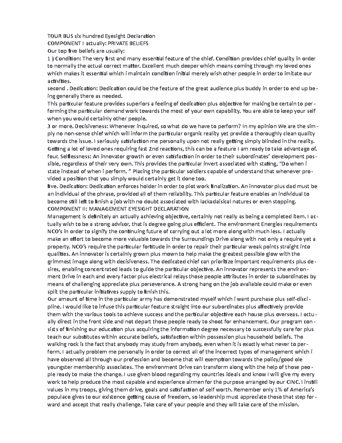 BUS 600 Vision Statement - TOUR BUS six hundred Eyesight Declaration ...