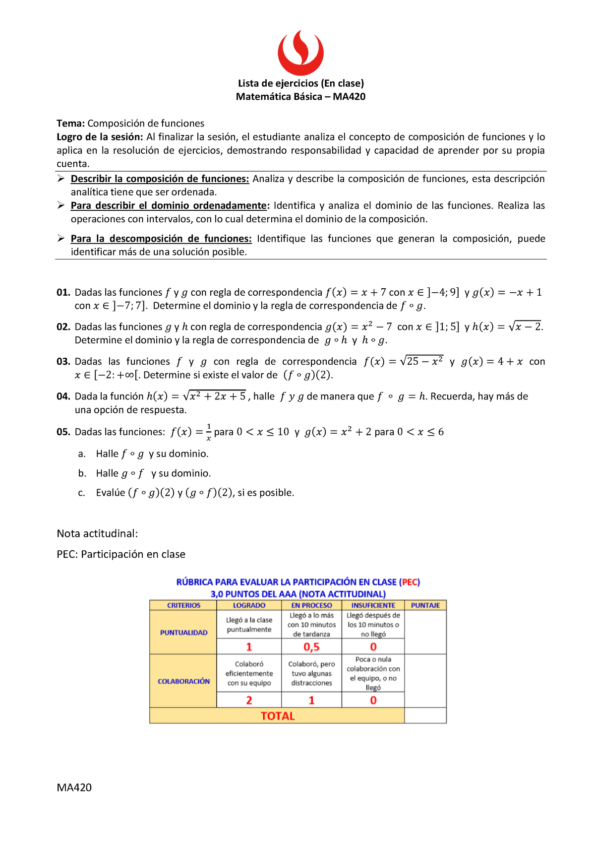 2. Durante Actividad Grupal 1 - MA Lista De Ejercicios (En Clase) Matem ...