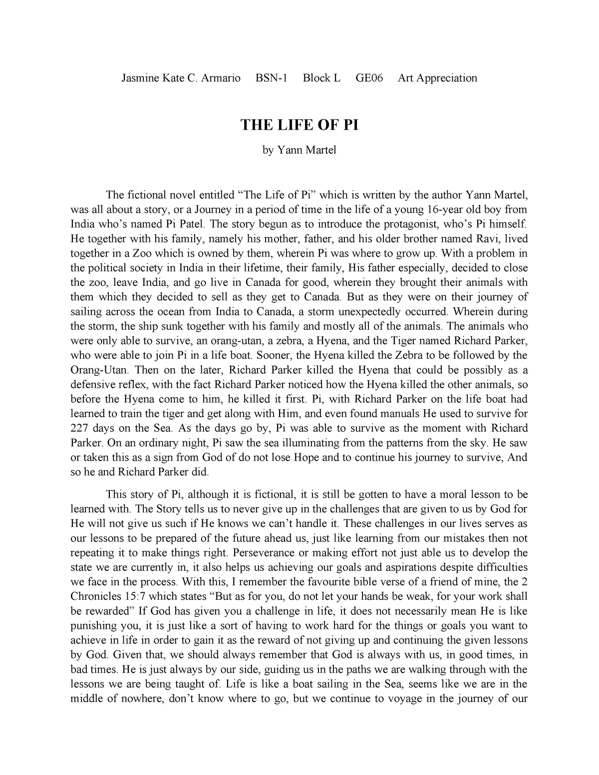 life of pi essay thesis