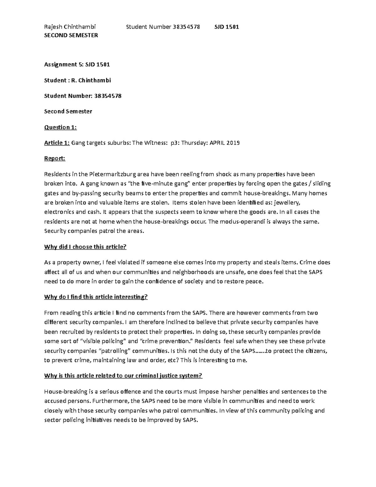 SJD 1501 Assignment 5.docx Rajesh - SECOND SEMESTER Assignment 5: SJD ...