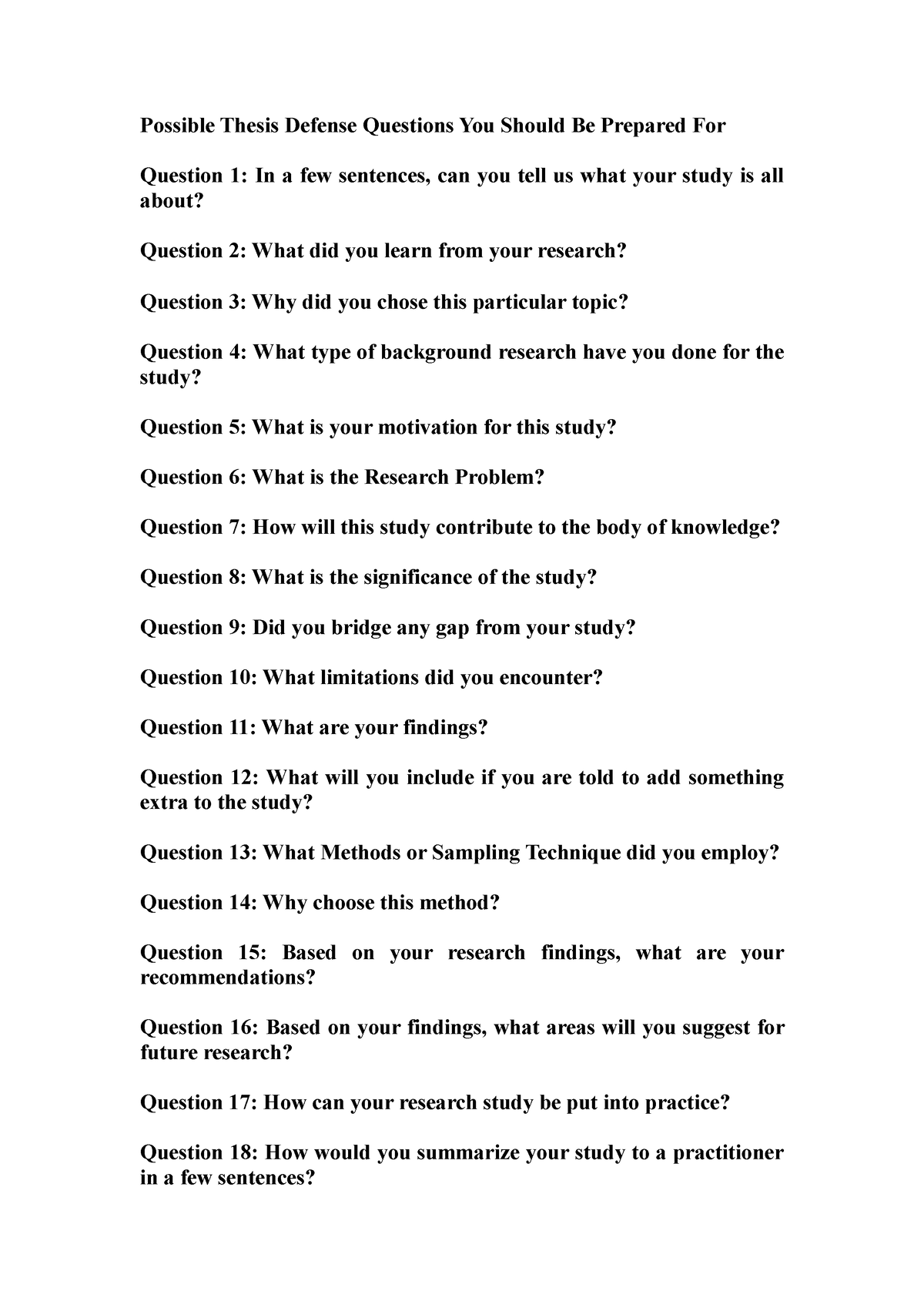 common questions in thesis proposal defense