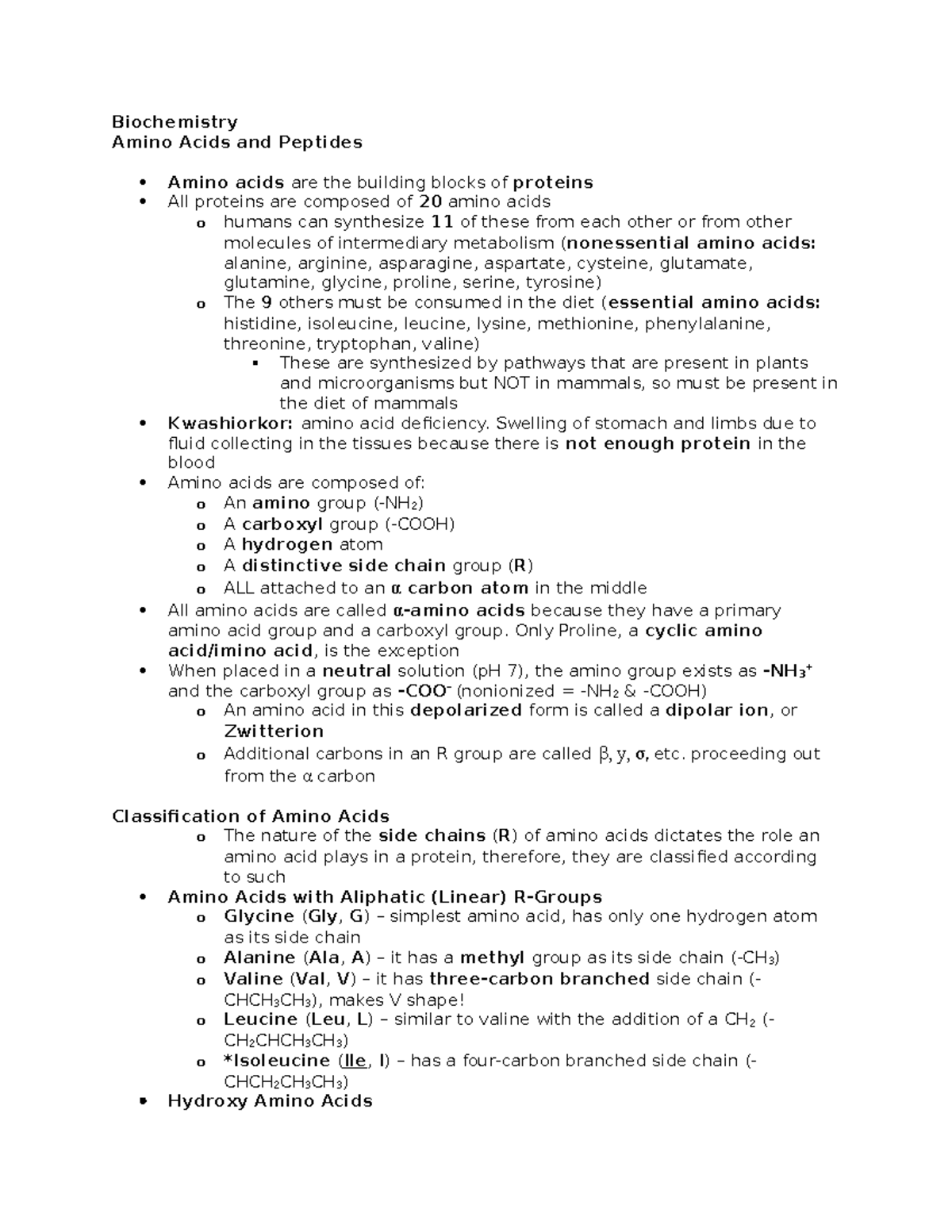 Amino Acids and Peptides - Biochemistry Amino Acids and Peptides Amino ...