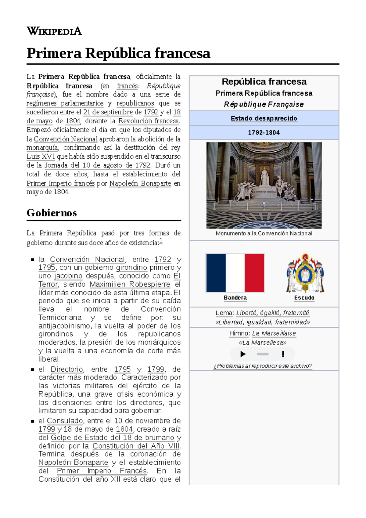 Primera República francesa Empezó oficialmente el día en que los diputados de la Convención Primera República francesa Empezó oficialmente el día en que los diputados de la Convención