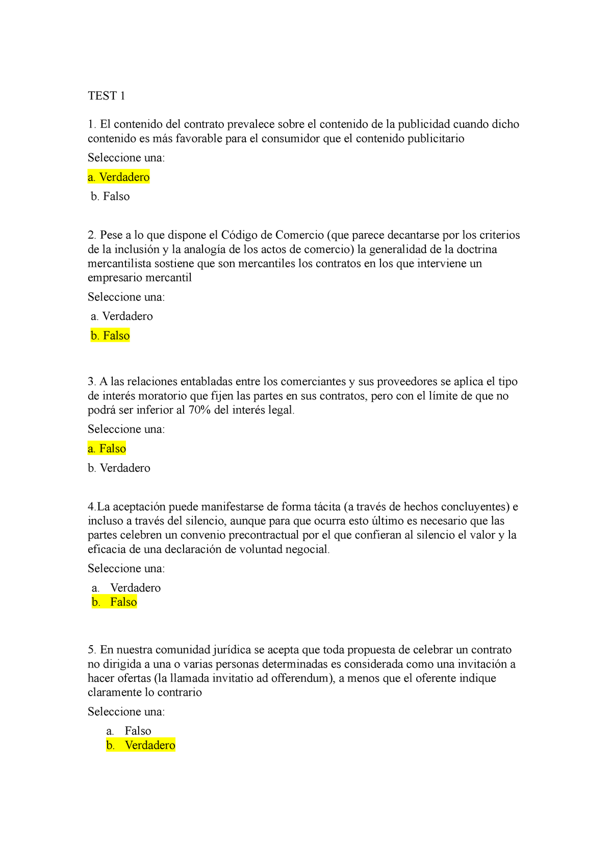 Examen TEST Contratación - TEST 1 El Contenido Del Contrato Prevalece ...