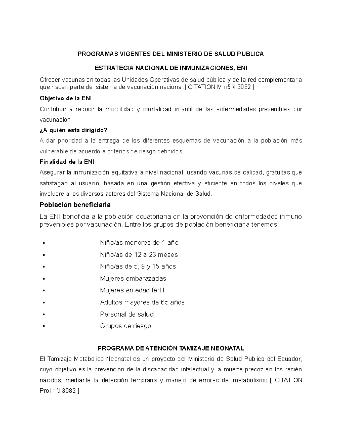 Programas Vigentes DEL Ministerio DE Salud Publica Final - PROGRAMAS ...