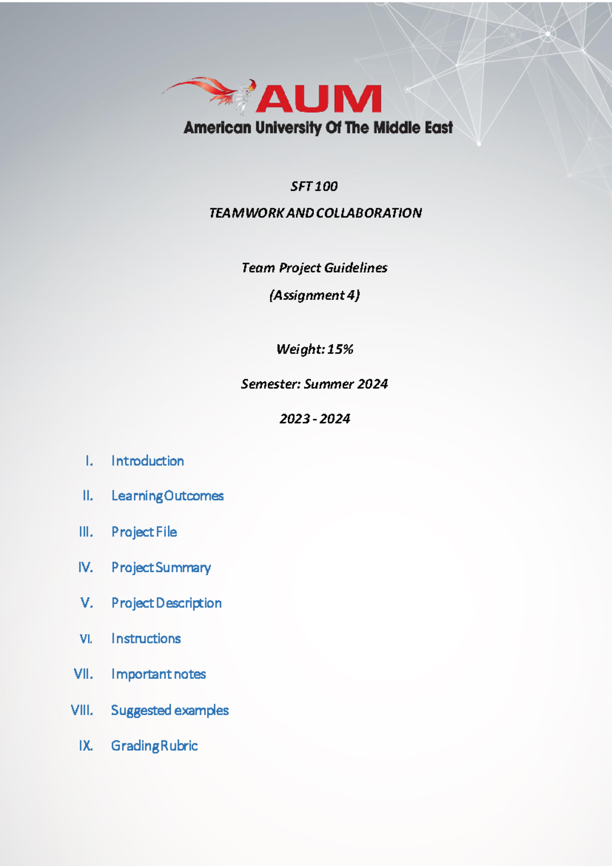 SFT 100 Team Project Summer 2024 - SFT 100 TEAMWORK AND COLLABORATION ...