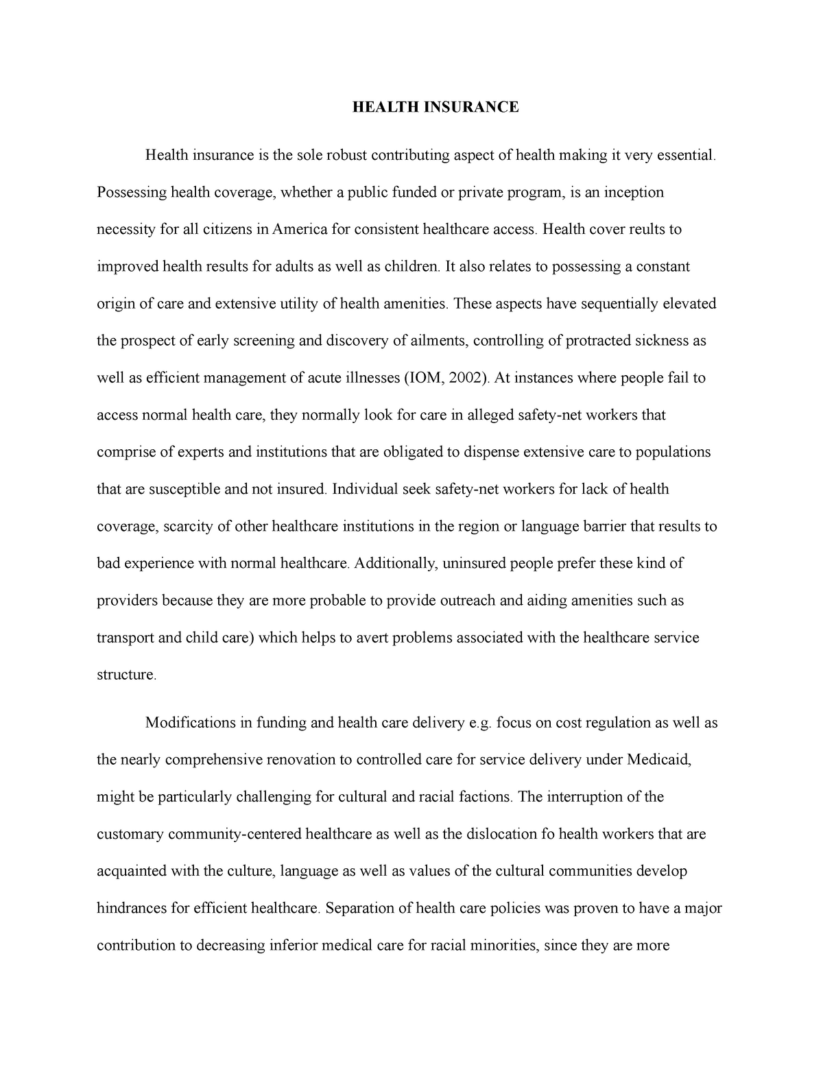 health insurance research essay