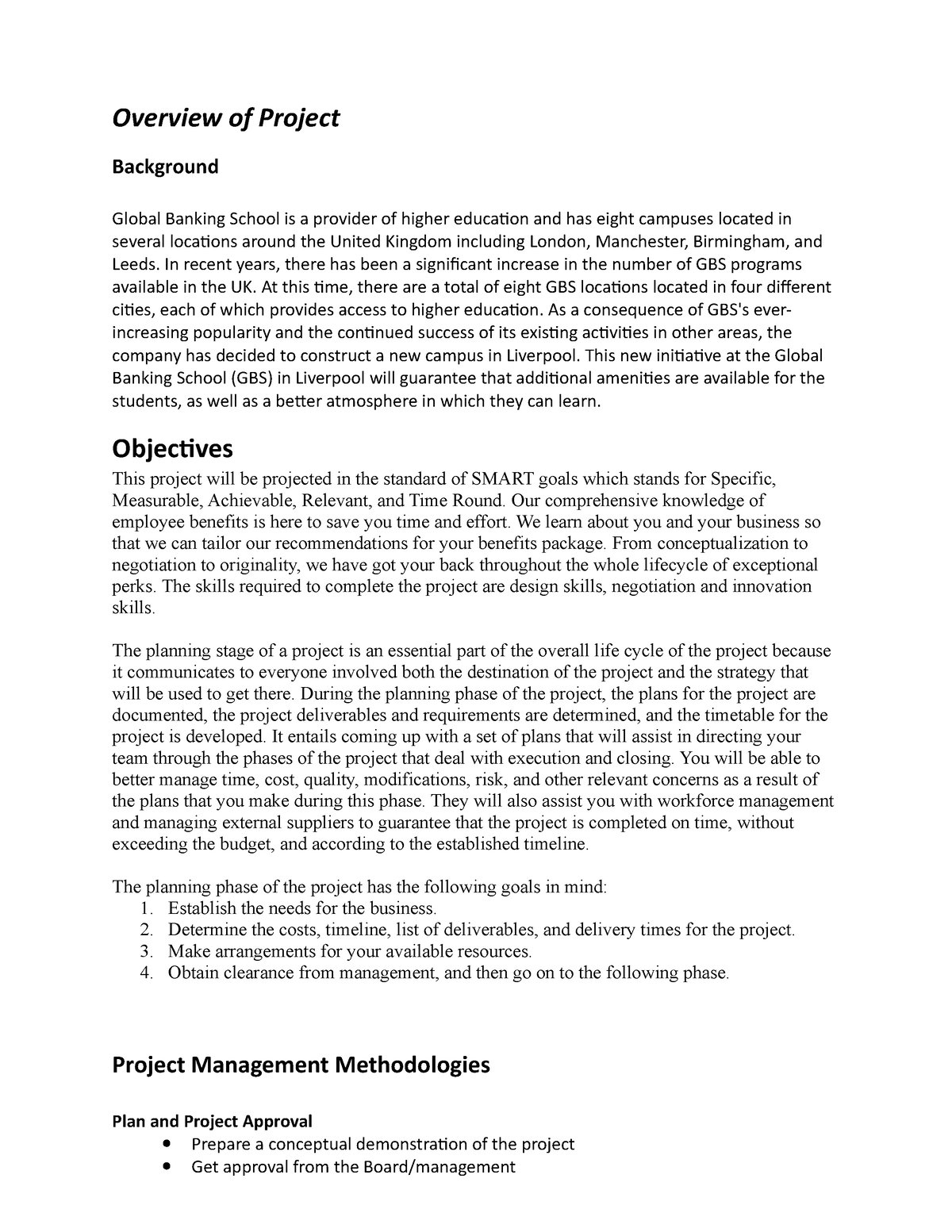 Assignment gbs - Overview of Project Background Global Banking School ...