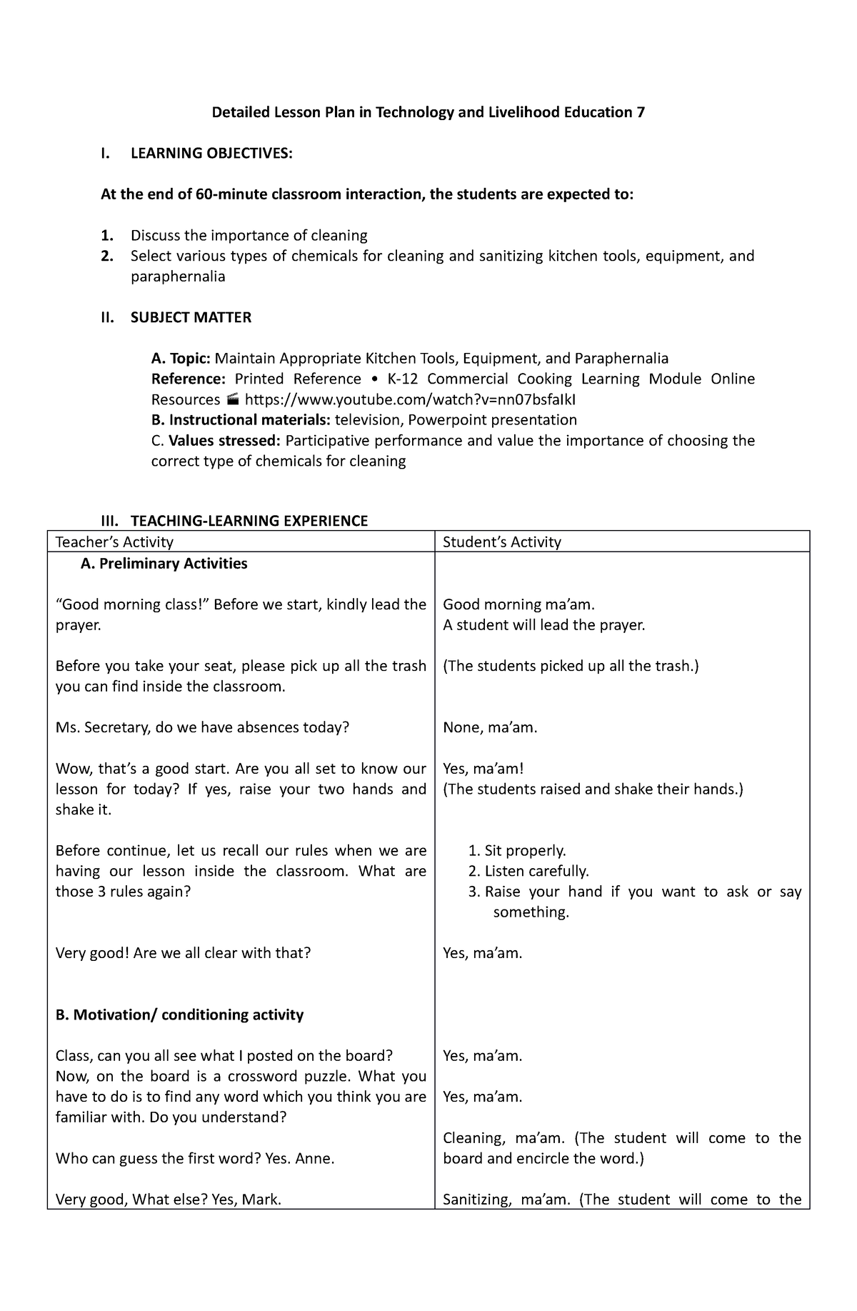 Detailed Lesson Plan in TLE - Detailed Lesson Plan in Technology and ...