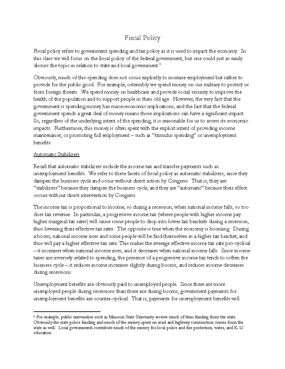 Fiscal Policy Notes - - Studocu