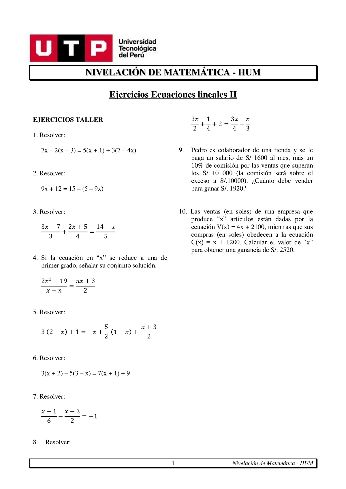 S11.s2 - Ejercicios - LZASPZLS;AÑZ - 1 Nivelación De Matemática - HUM ...