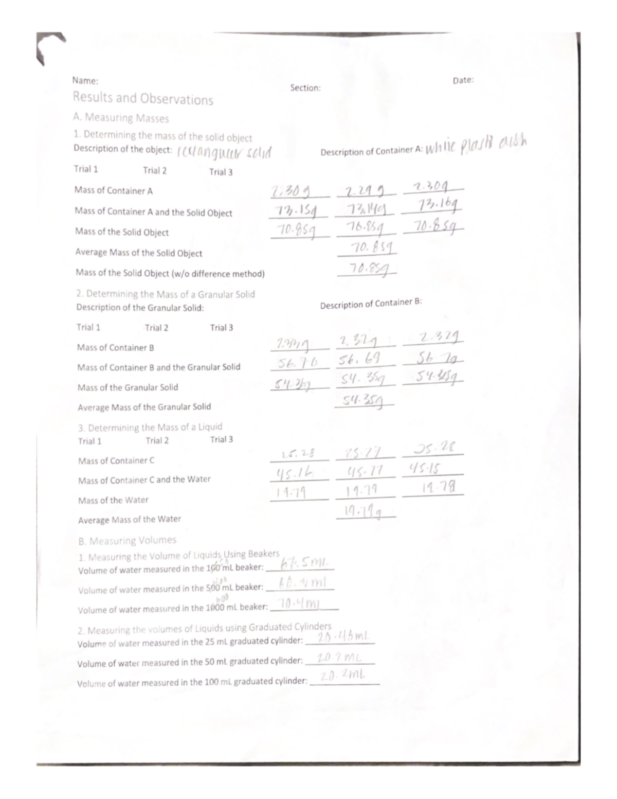 Section - First Lab Homework - CHEM 101 - West L.A. College - Studocu