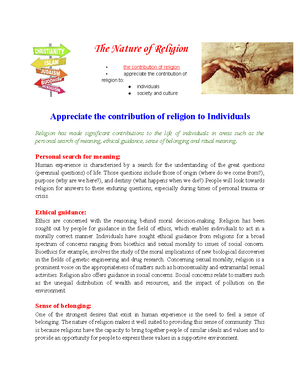 SOR II Prelim Notes - NATURE OF RELIGION AND BELIEFS The Nature of ...