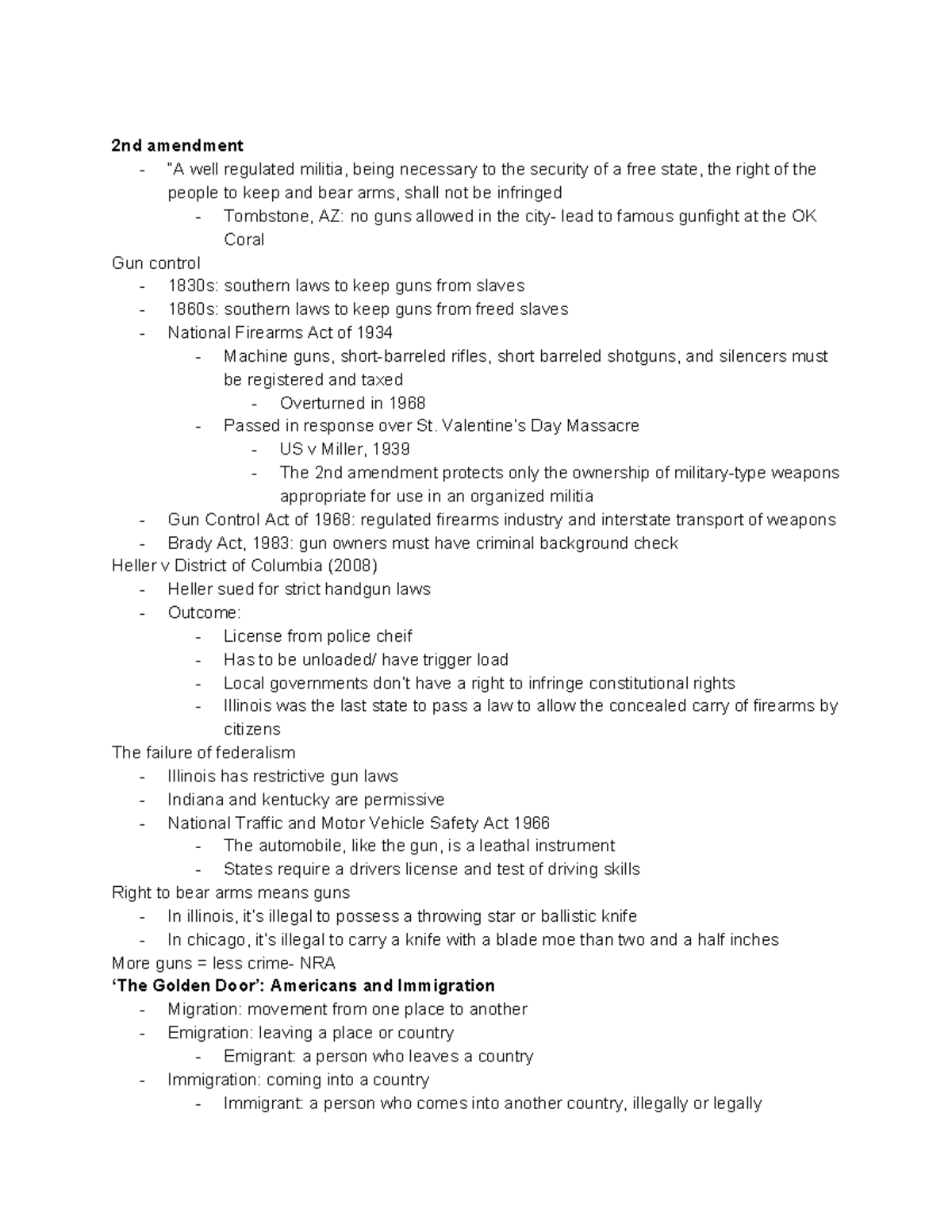 HIST 212 Notes Starting 10 1 - 2nd amendment - “A well regulated ...