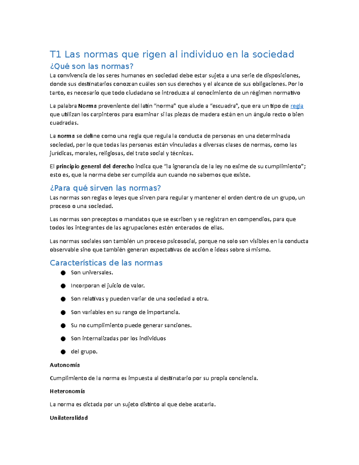 Etica Lecture notes 1 icluye los temas para todo el examne T1 Las