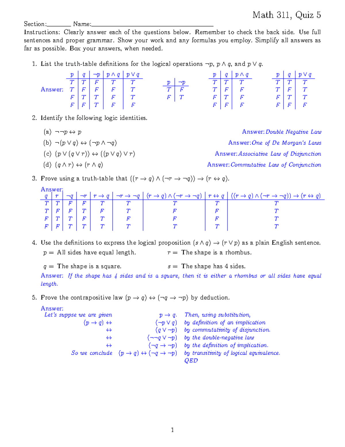 Quiz 9 Answers Math 311w Concepts Of Discrete Mathematics Studocu