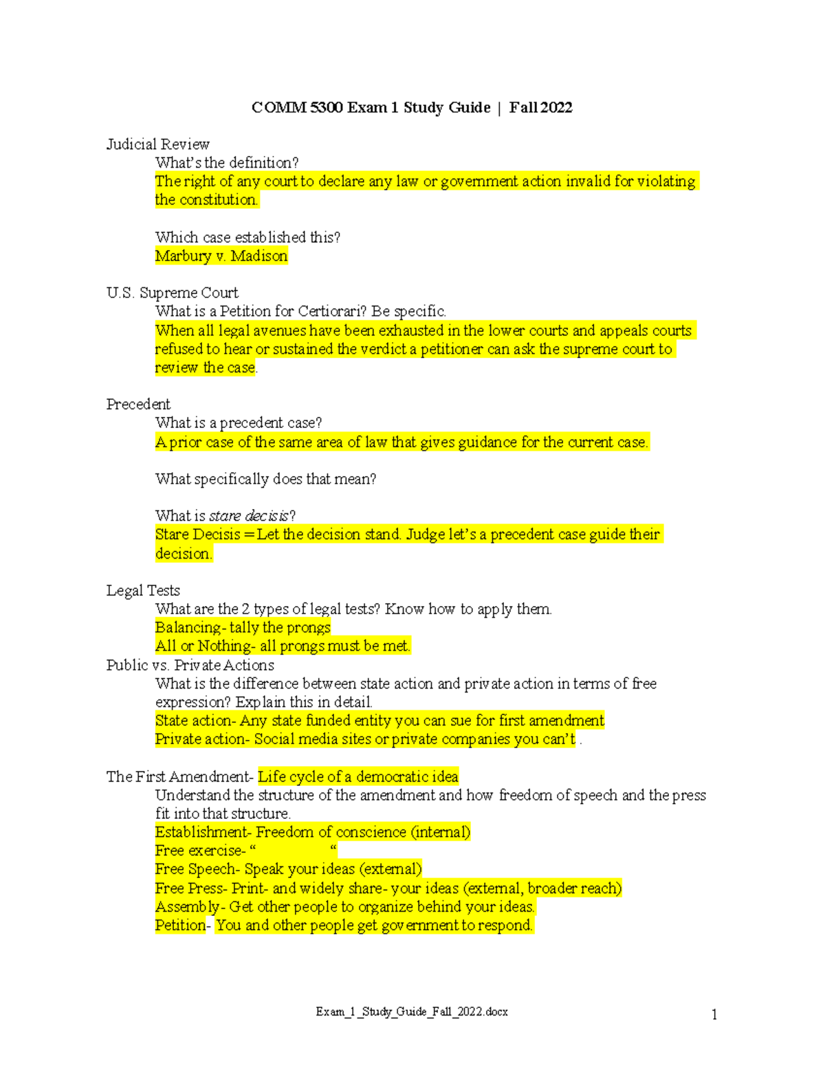 Exam 1 Study Guide - COMM 5300 Exam 1 Study Guide | Fall 2022 Judicial ...