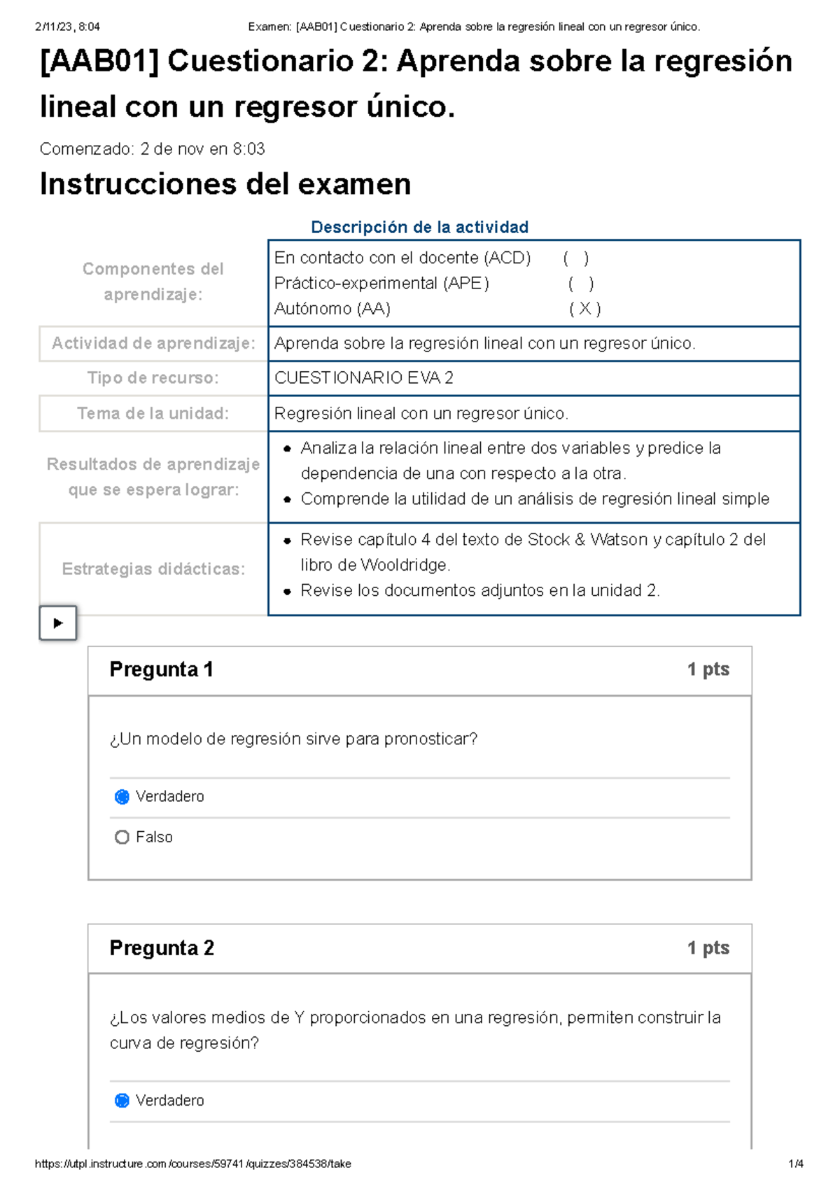 Examen [AAB01] Cuestionario 2 Aprenda Sobre La Regresión Lineal Con Un ...