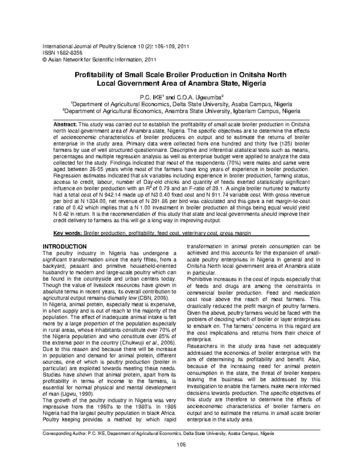 Broiler - International Journal of Poultry Science 10 (2): 106-109 ...