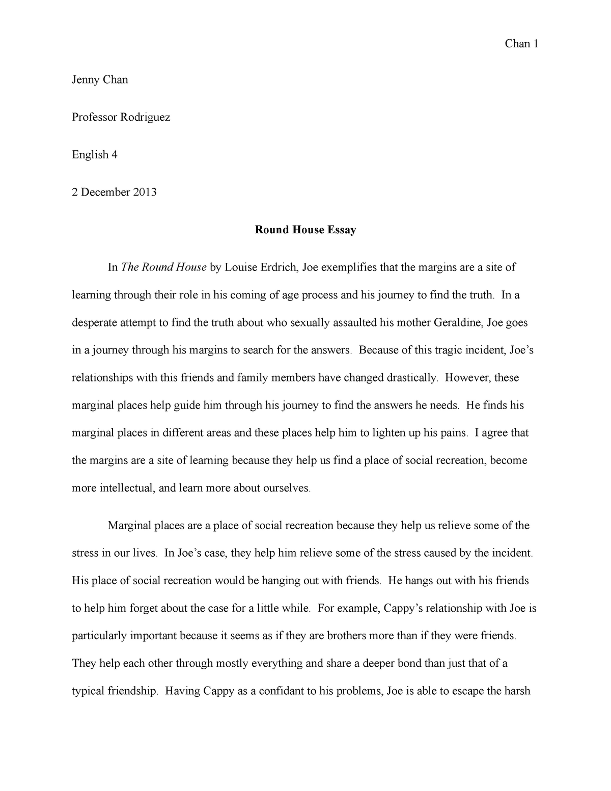 Round House Essay - ENGL 21L - English Writing - UC Riverside