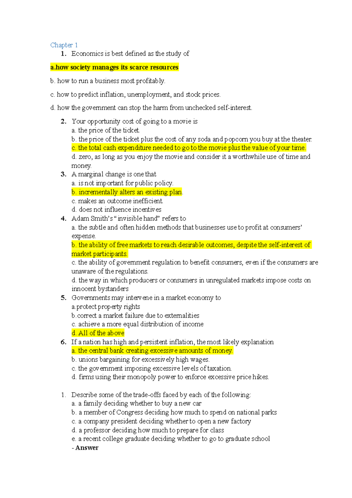 124 - Practice chapter 1 2 4 - Chapter 1 1. Economics is best defined ...