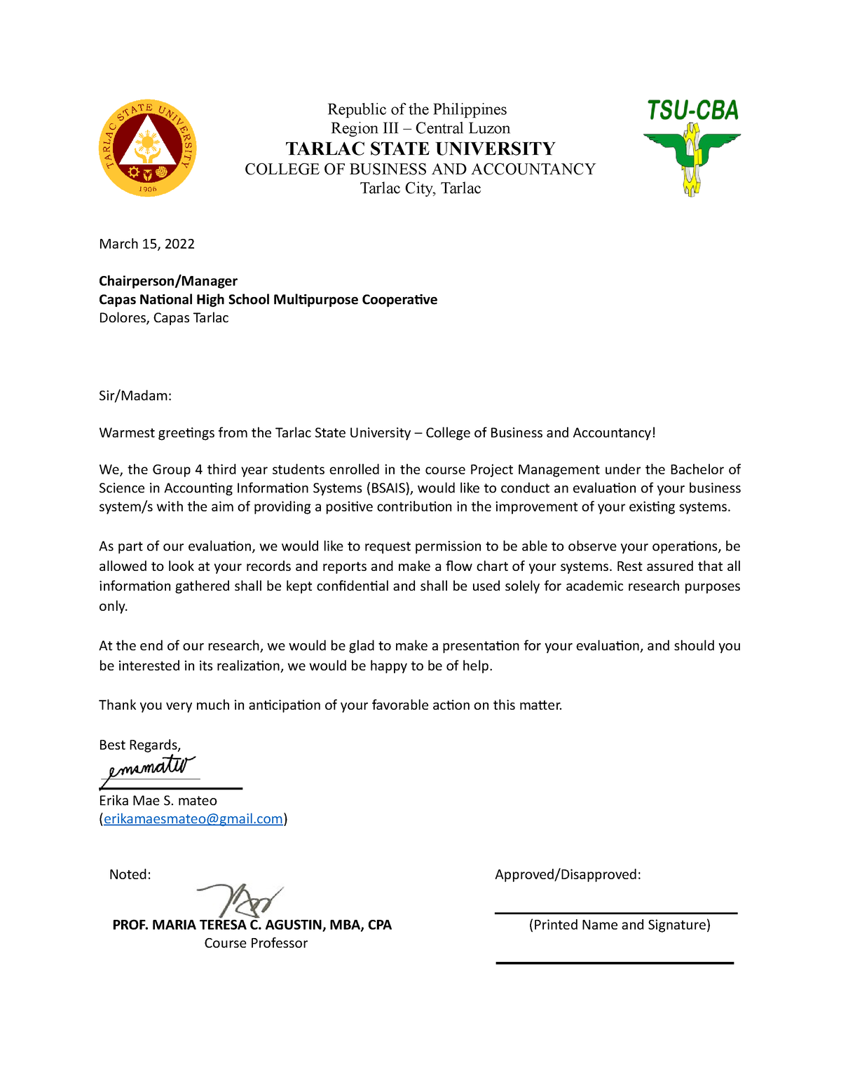 Group 4 Request Letter Capas National HS MPC - Republic of the ...