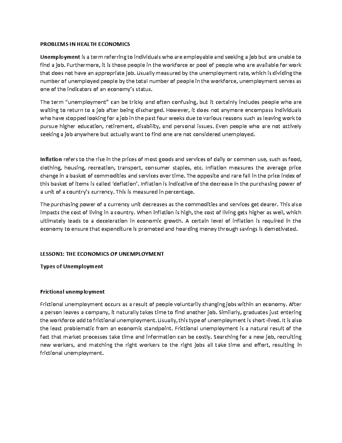 Problems in health economicsstudy guide PROBLEMS IN HEALTH ECONOMICS