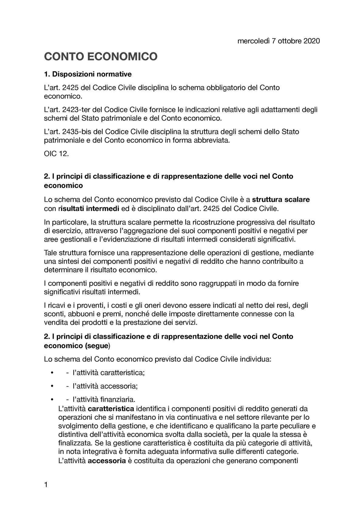 Conto Economico Conto Economico Disposizioni Normative Lart 2425