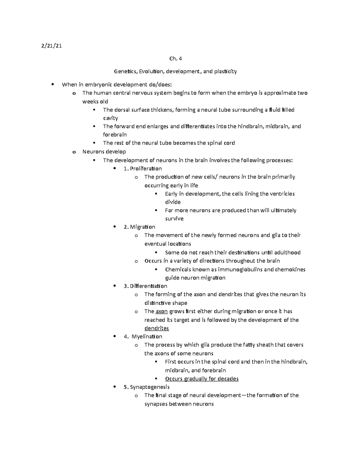 Biopsych ch. 4 - Lecture notes 2 - 2/21/ Ch. 4 Genetics, Evolution ...