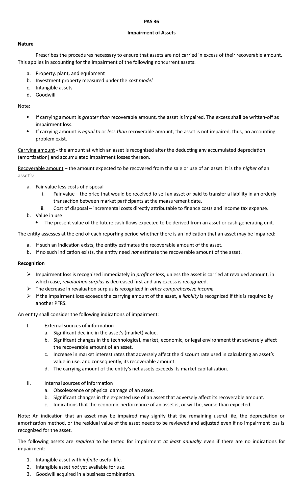 PAS 36 PFRS 7 10 12 15 - PAS 36 Impairment of Assets Nature Prescribes ...