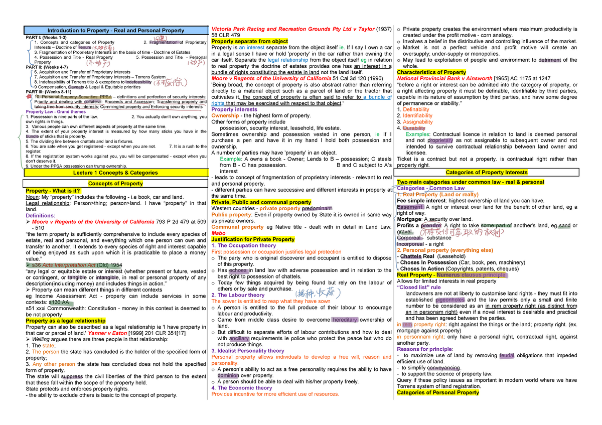 Property Law A template - Introduction to Property - Real and Personal ...