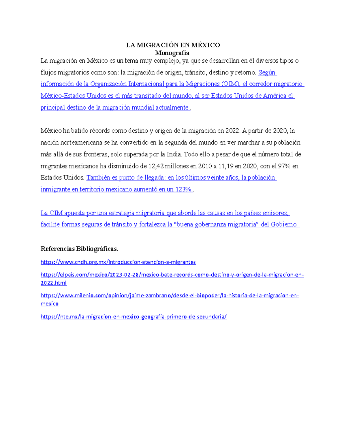 La migración en México LA MIGRACIÓN EN MÉXICO Monografía La migración en México es un tema muy