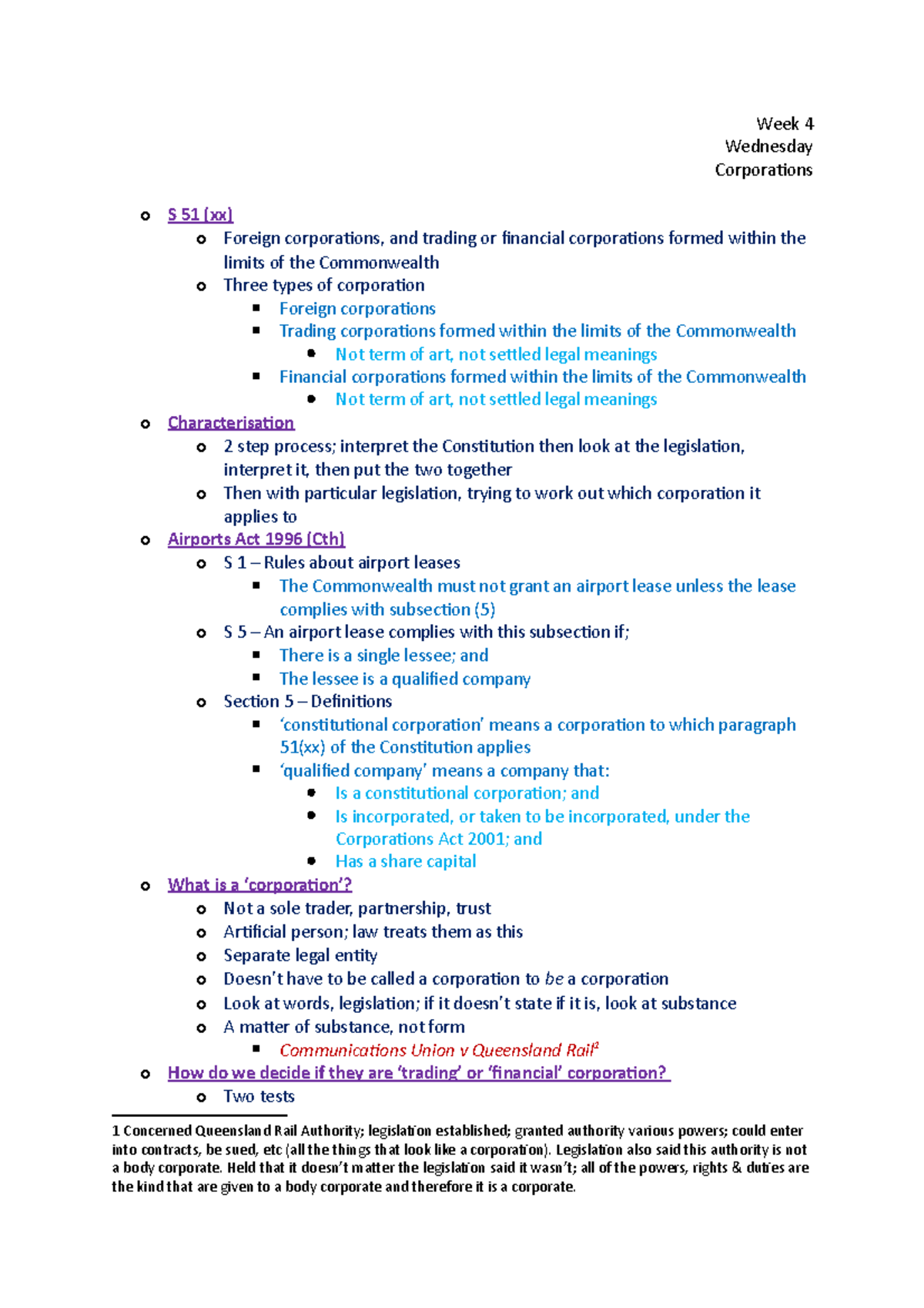 W4 Wed Const - Lecture notes 4 - Week 4 Wednesday Corporations o S 51 ...