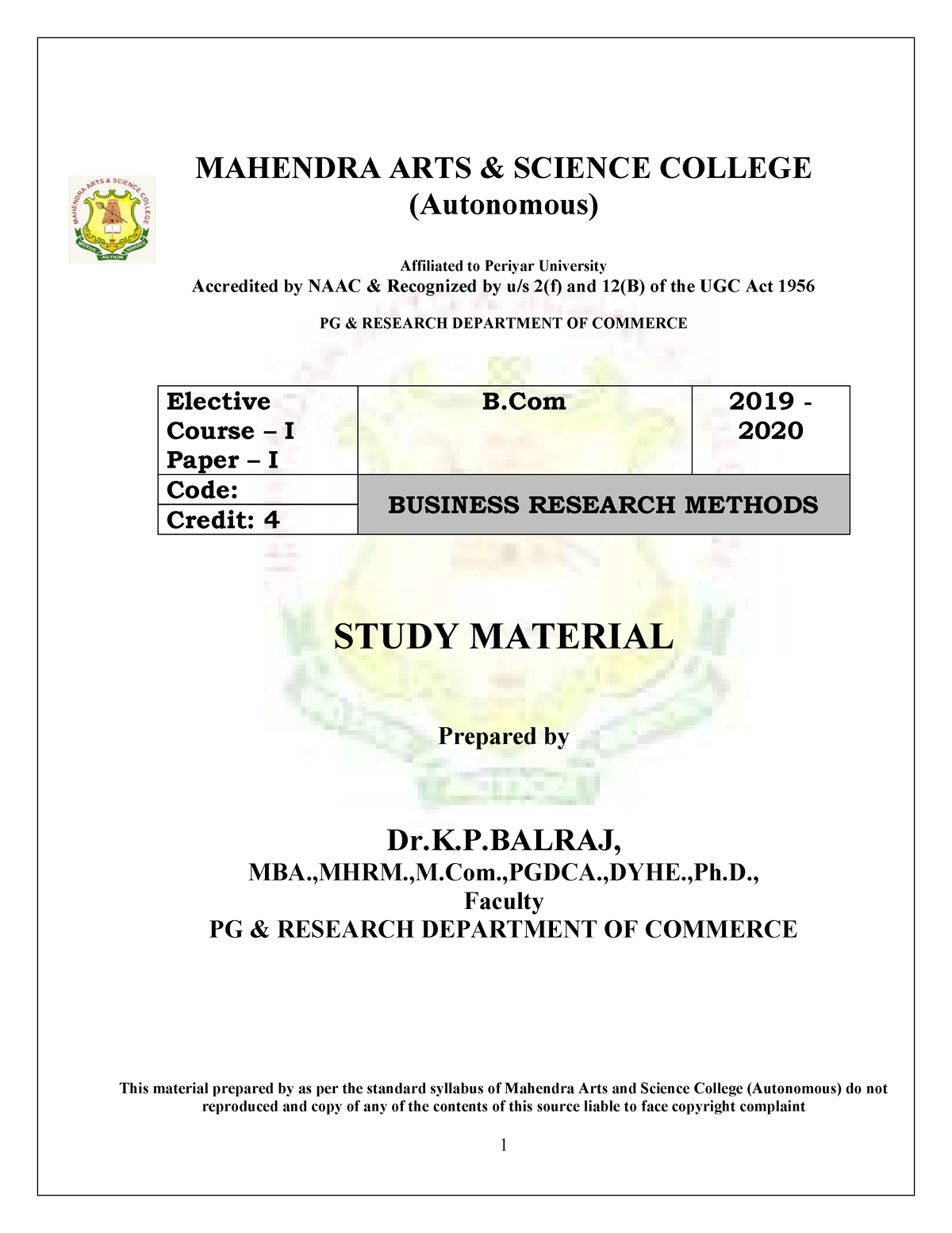 BRM III BCOM FUL Study Material - MAHENDRA ARTS & SCIENCE COLLEGE ...