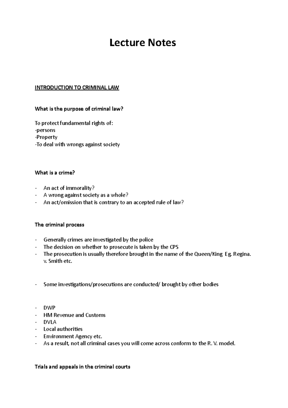 Introduction to Criminal Law - Lecture Notes - Lecture Notes ...