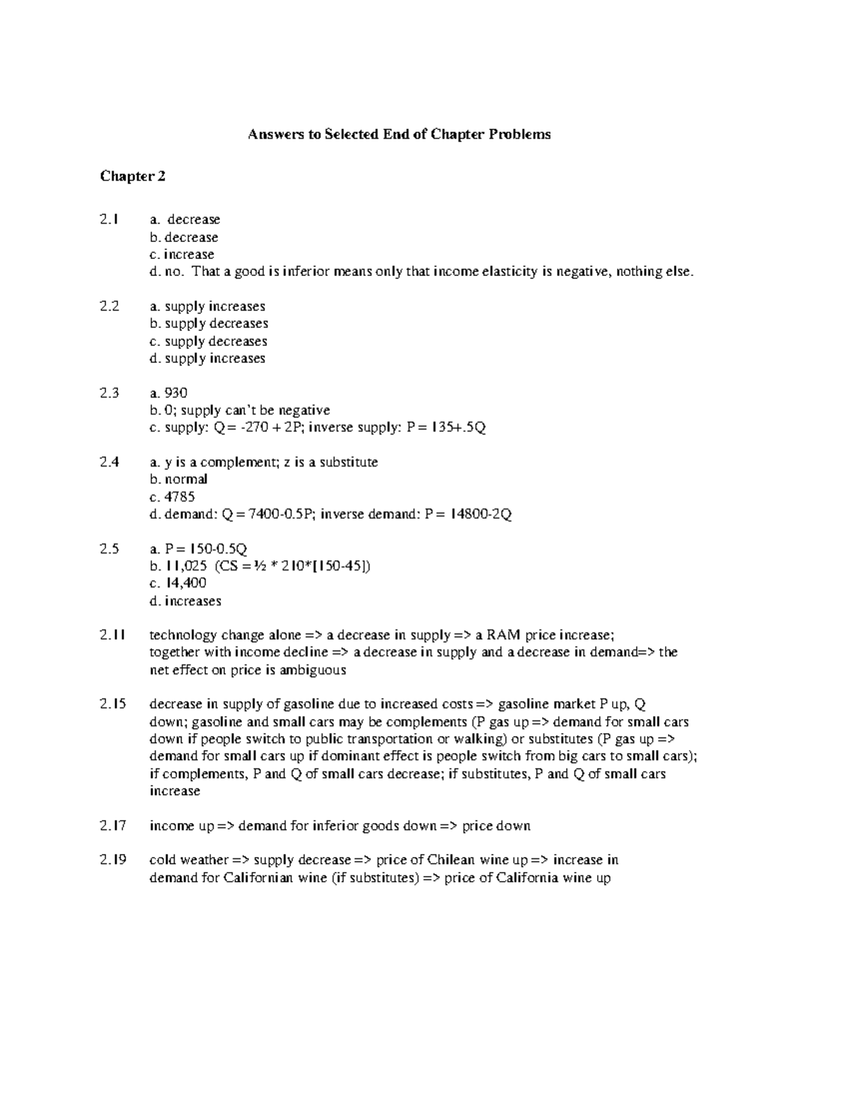 Text Book Answers - Answers to Selected End of Chapter Problems Chapter ...