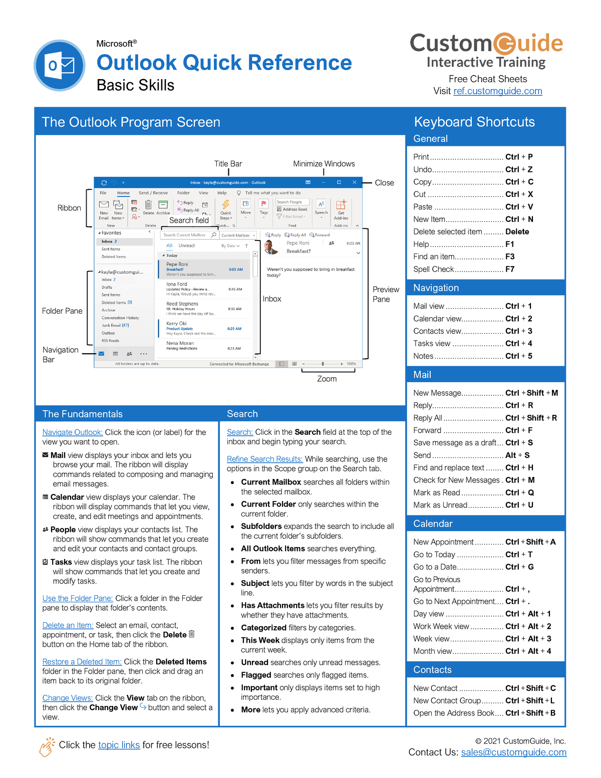 Outlook-quick-reference - © 2021 CustomGuide, Inc. Click The Topic ...