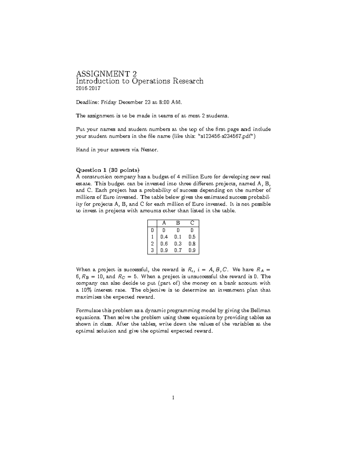 assignment problems operations research