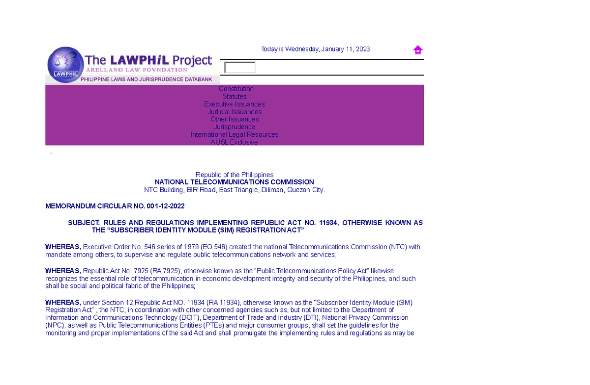 IRR Sim Registration Act Today is Wednesday, January 11, 2023