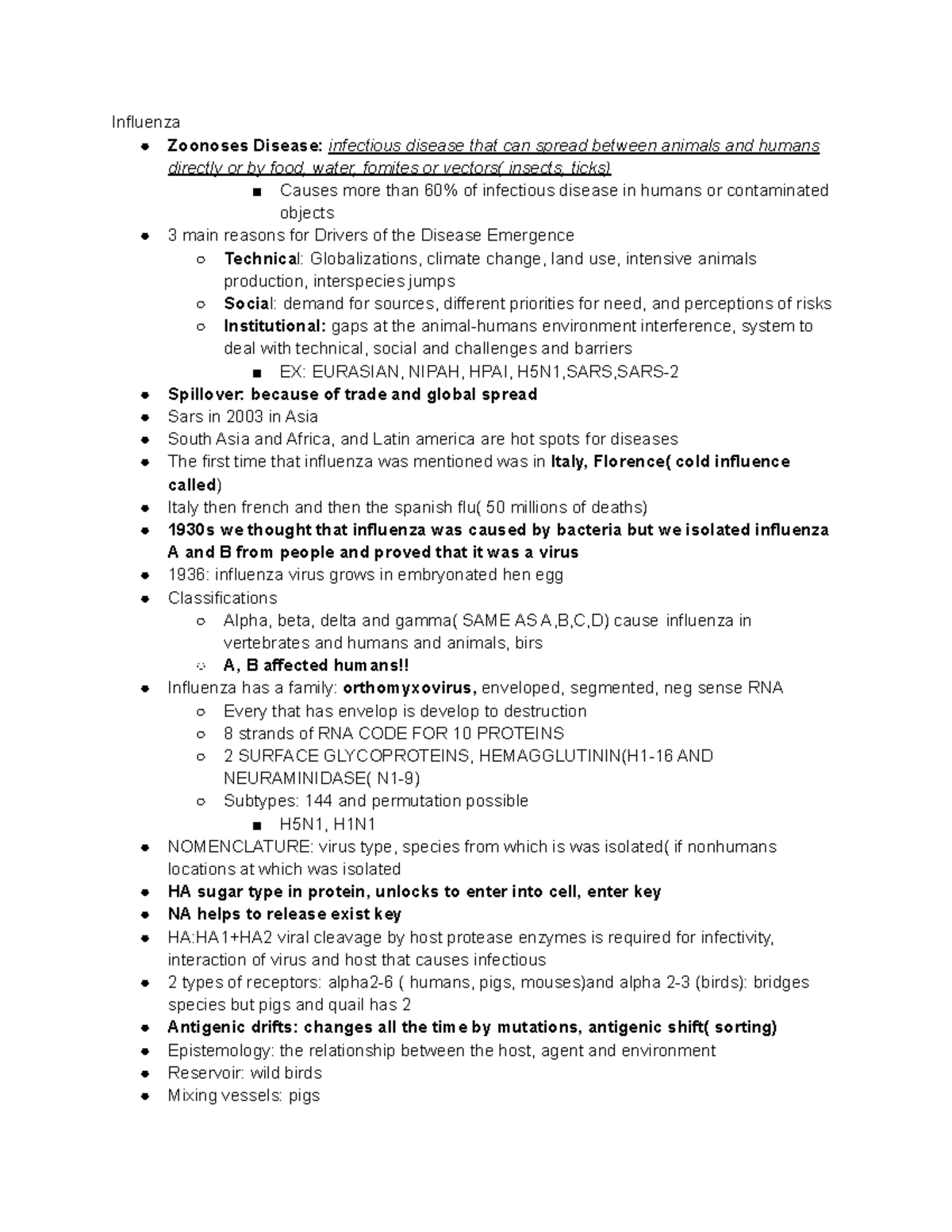 Influenza notes - DR LOGAN - Influenza Zoonoses Disease: infectious ...