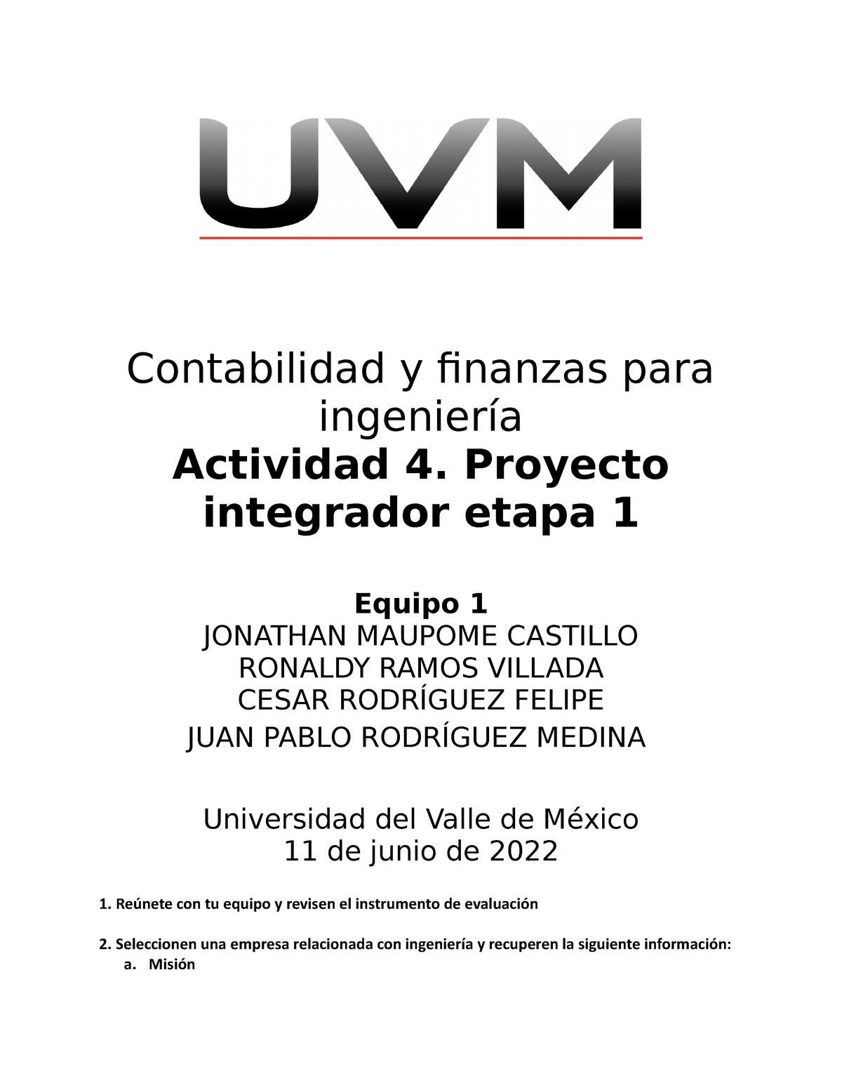 A4 E#1 Proyecto Integrado 1 - Contabilidad Y Finanzas Para Ingeniería ...