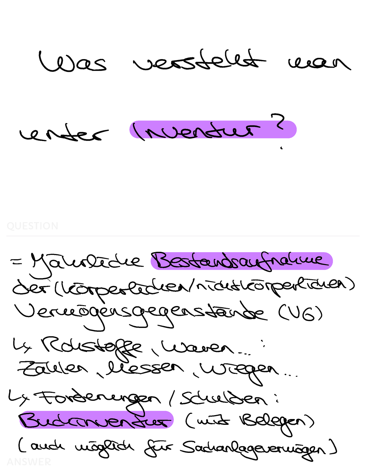 BWL B.2 Bilanz Lernkarteien - QUESTION Was Versteht Man Unter Inventur