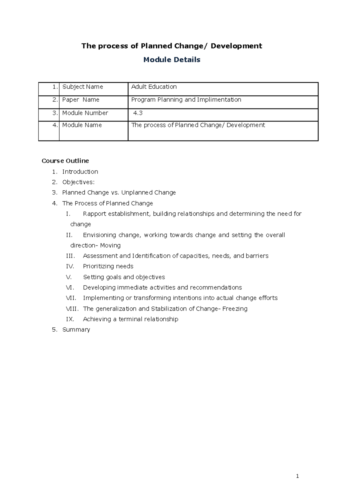 The process of Planned Change - Module Name The process of Planned ...