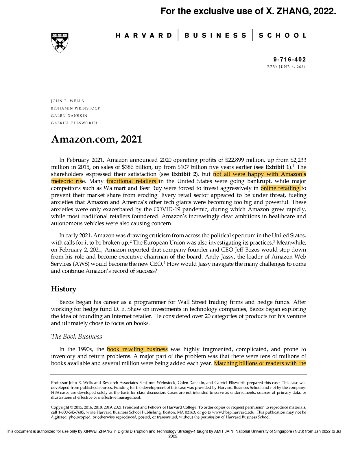 Case Study Of Amazon 9 716 Rev June 6 21 Professor John R Wells And Research Associates Studocu